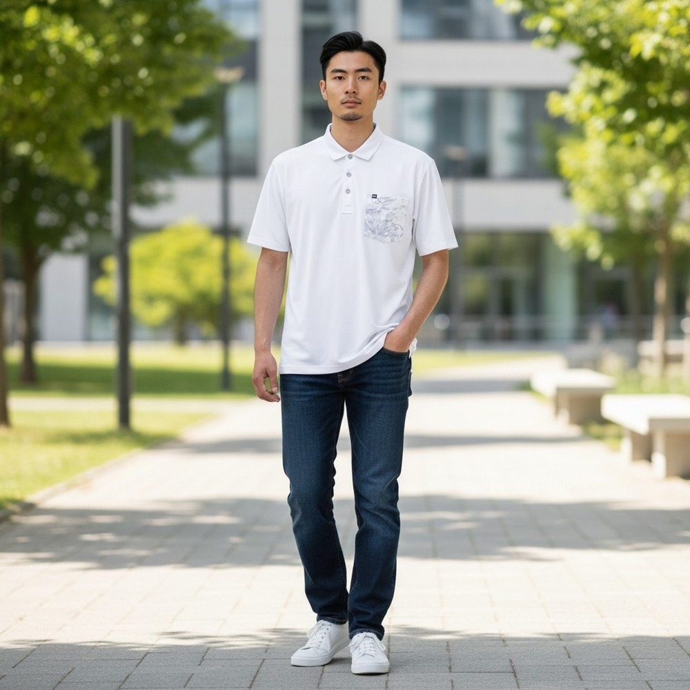 TravisMathew Polo Shirt XXL White Short Sleeve Floral Pocket Cotton Blend‎